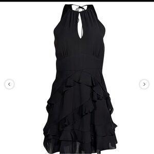 Parker Black Sleeveless Ruffle Front Dress, Size 10